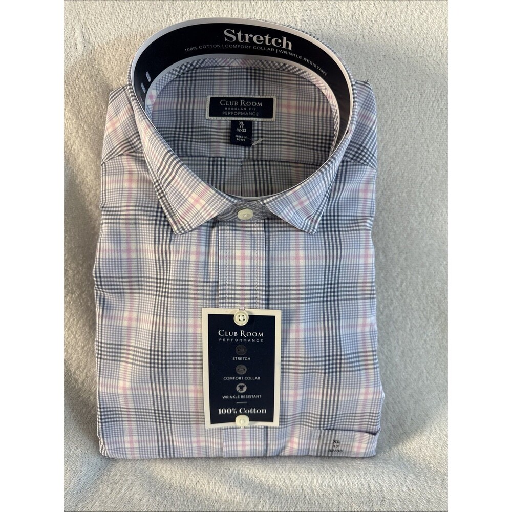 Club Room - Regular Fit Stretch - Plaid Button Down Long Sleeve Pocket Shirt